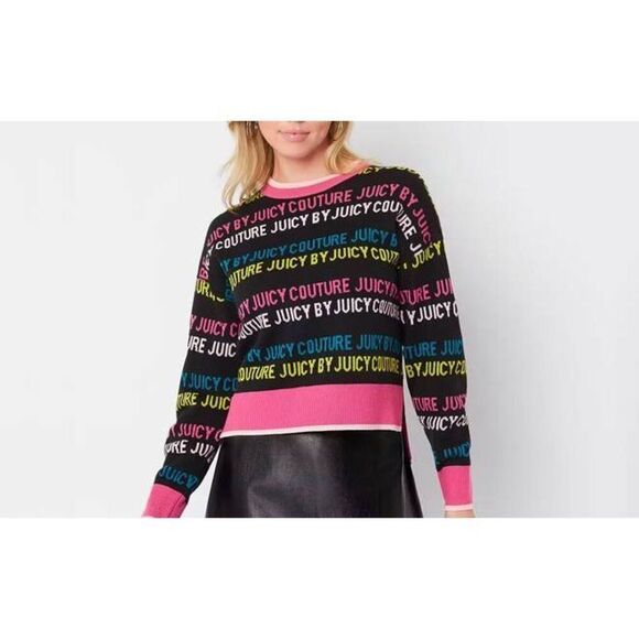 Juicy Couture Spellout Logo Rainbow Colors Sweater Size Medium NWOT - Picture 1 of 6